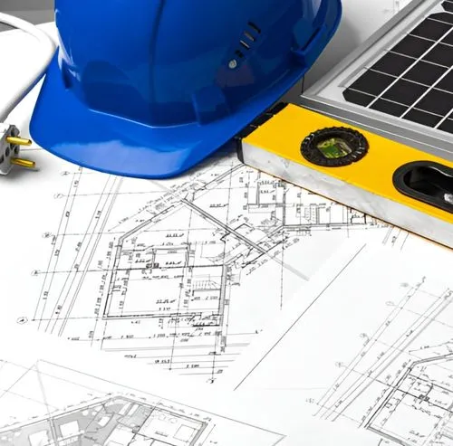 Engineer reviewing a solar panel system design